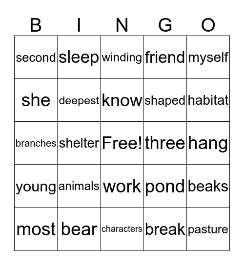 Unit Two Week One Bingo Card