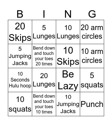 FITNESS BINGO Card