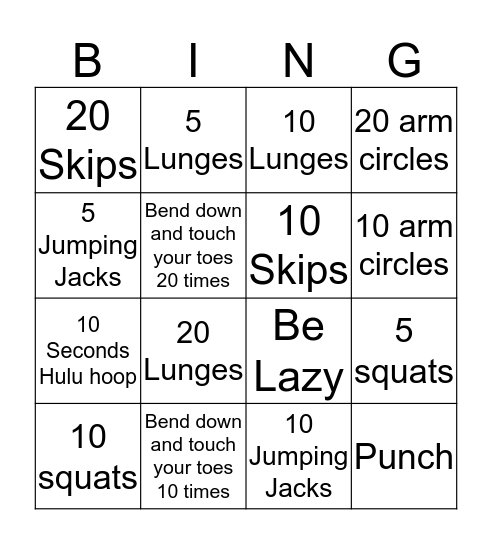 FITNESS BINGO Card