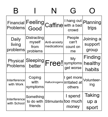 Substance Use BINGO Card