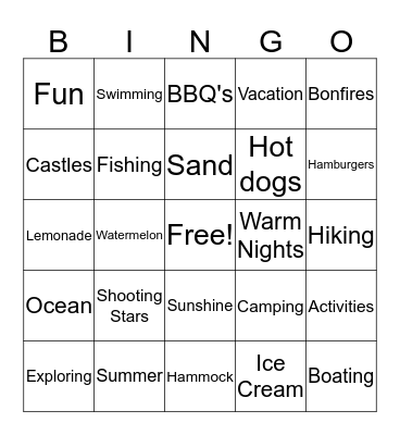 Summer Fun Bingo Card