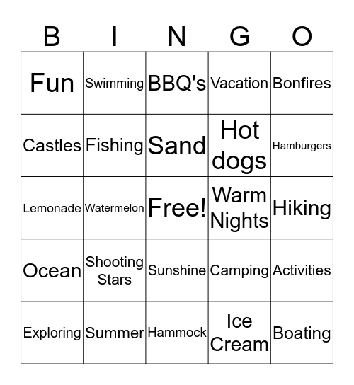 Summer Fun Bingo Card