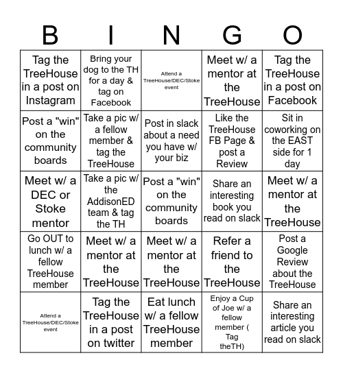 TreeHouse Bingo Card