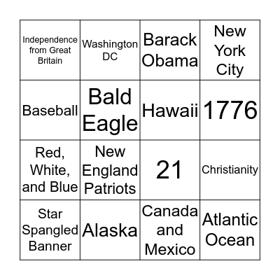 USA Bingo Card