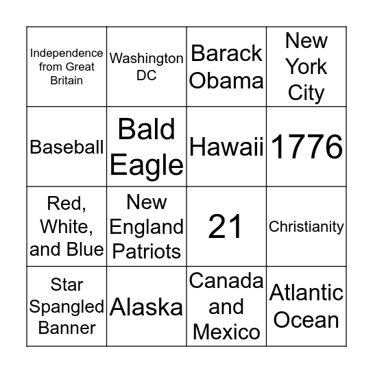 USA Bingo Card