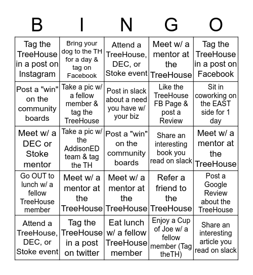 TreeHouse Bingo Card