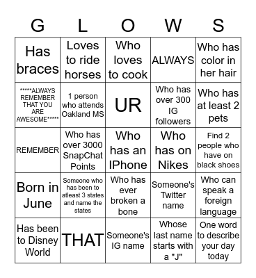 ***SOCIAL BINGO*** Bingo Card