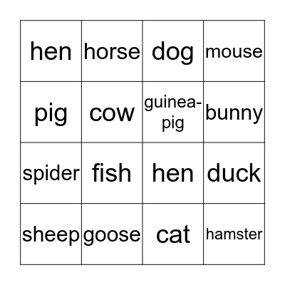 ANIMAL BINGO  Bingo Card