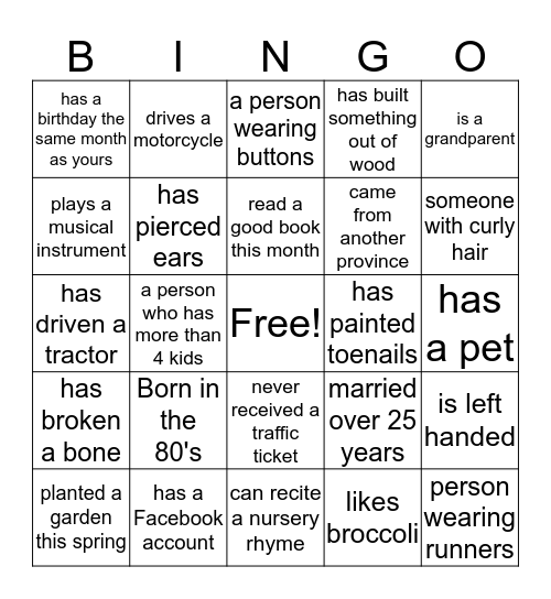 Chmielewski Family Bingo Card
