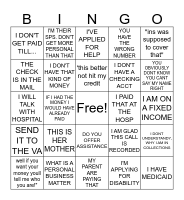debtor diction Bingo Card