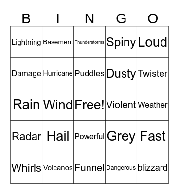 Tornado Bingo Card