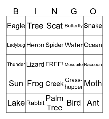 Nature Bingo Card