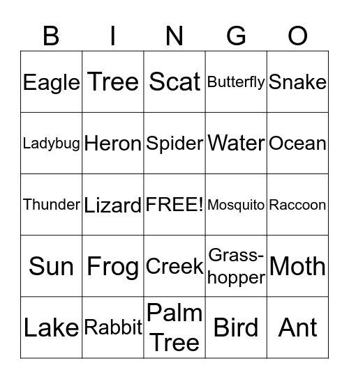 Nature Bingo Card