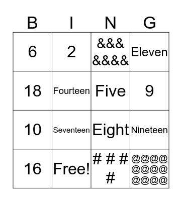 Number Bingo Card