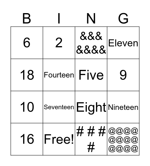 Number Bingo Card