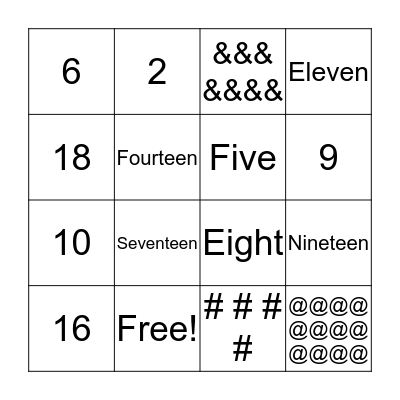 Number Bingo Card