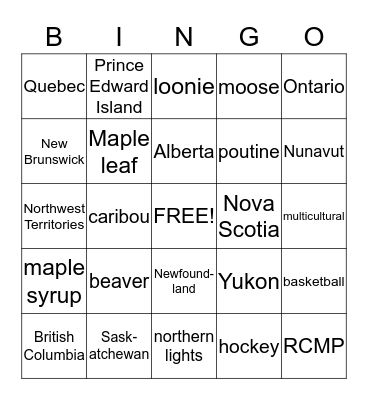 Canadian BINGO Card