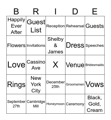 Shelby's Bridal Shower! Bingo Card