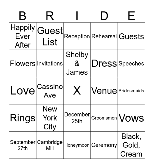 Shelby's Bridal Shower! Bingo Card