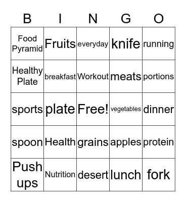 Health and  Nutrition Bingo Card