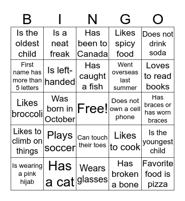 Rabbaniyah Get to Know You Bingo Card