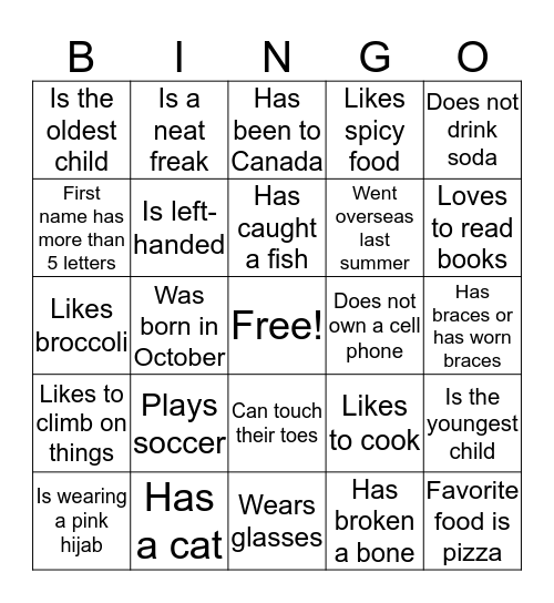 Rabbaniyah Get to Know You Bingo Card