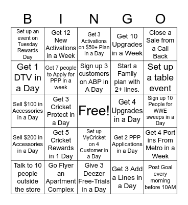 Sales Champs Week 1 Bingo Card