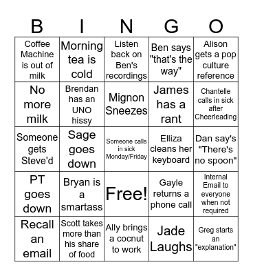 Rockend Bingo Card