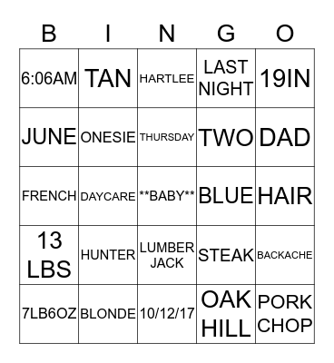 BABY BINGO Card