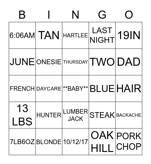 BABY BINGO Card