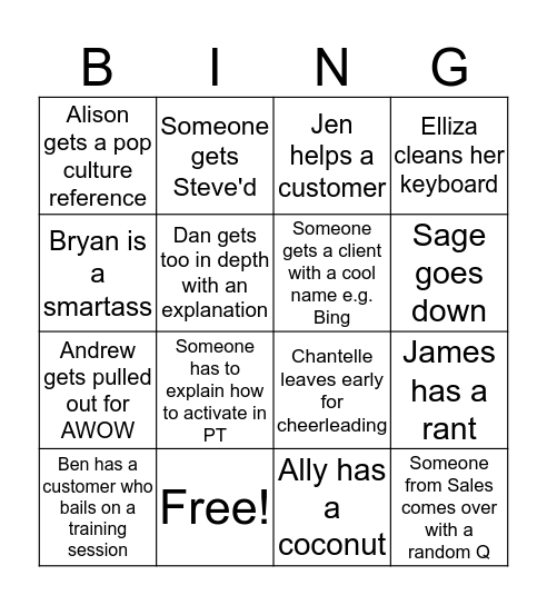 OBT Bingo Card