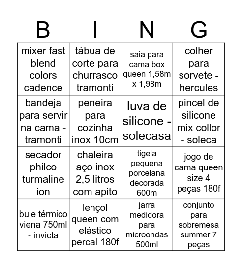 Chá da Carol Bingo Card