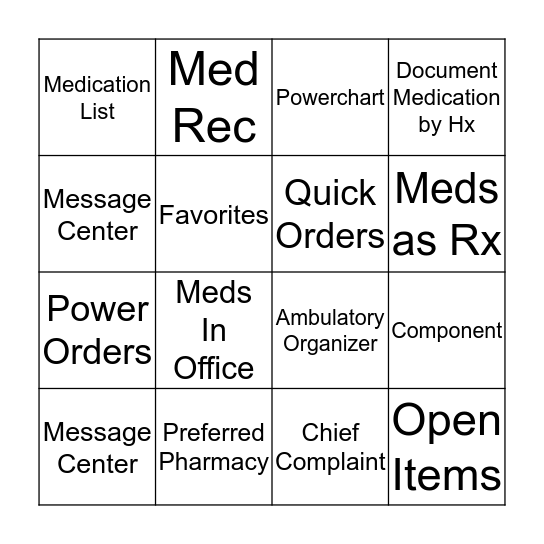 Ambulatory Bingo! Bingo Card