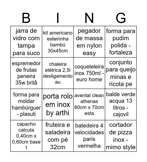 Chá da Carol Bingo Card