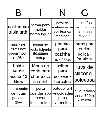 Chá da Carol Bingo Card