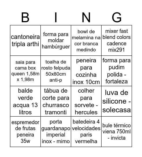 Chá da Carol Bingo Card