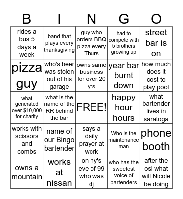 Old Station Trivia  Bingo Card