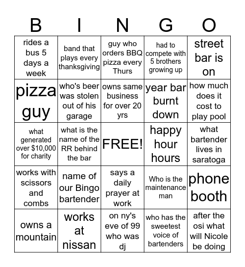 Old Station Trivia  Bingo Card