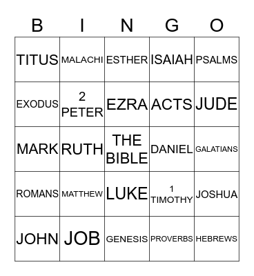 BOOKS OF THE BIBLE Bingo Card