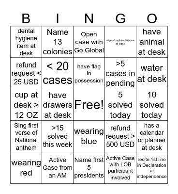 4th of July Bingo Card