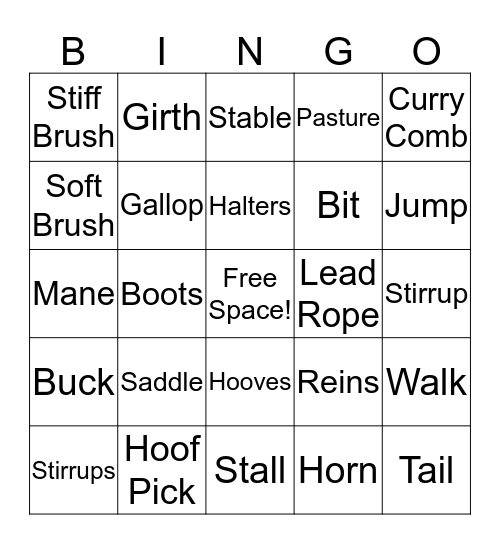 Horse Bingo Card