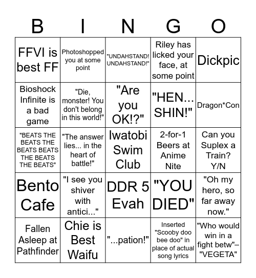 Bingo! Crack shoot! Powah dunk! Bingo Card