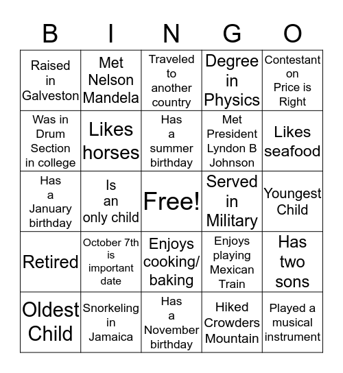 Howard Family Reunion Bingo Card