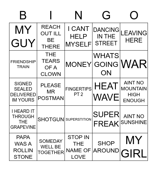 044  THE BEST OF MOTOWN Bingo Card