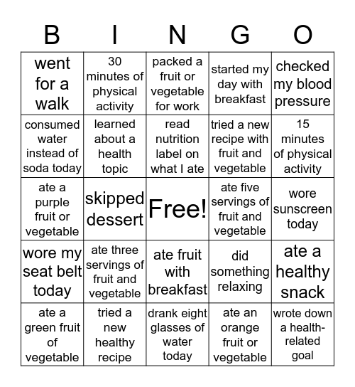 HEALTHY BINGO Card