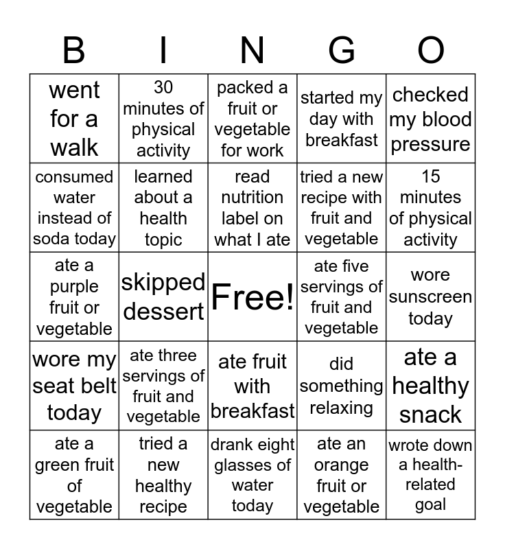 HEALTHY BINGO Card