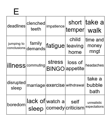 Stress Bingo Card
