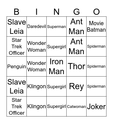 Convention Costume Bingo Card