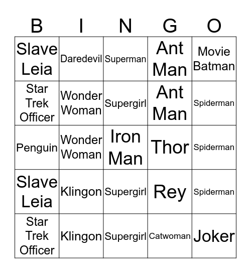 Convention Costume Bingo Card