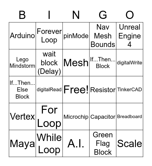 Code Club SRP 2017 Bingo Card